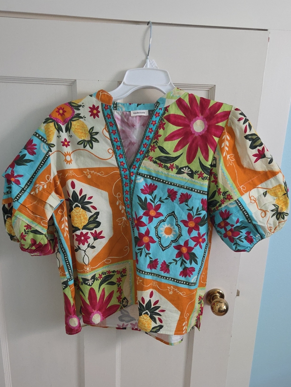 Maude Vivante L cotton Colorful Floral Patchwork Top - Multicolor